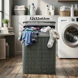 Tios Shop Krm Gri Dikdörtgen 2 Bölmeli 52X32CM Y:63CM Bambu Ahşap Kirli Çamaşır Sepeti Kumaş Çant - 52 x 32 cm