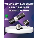 Tios Shop Krm Paslanmaz Termos ve Ikili Bardak Seti | 6-12 Saat Sıcak/soğuk Tutma Krm