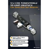 Tip-C Micro Usb Girişli 5'Li Çok Fonksiyonlu Sd Kart Okuyucu Otg Dönüştürücü Bx-313518