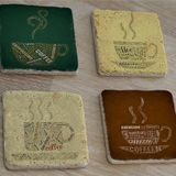 Tipografik Kahve Desenleri Doğal Taş Bardak Altlığı 4'lü set - Natural Stone Coasters