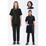 TIPTEKS Comfort Kadın Siyah Aşçı Ceketi, Kep Ve Bel Önlük -Beyaz Biye / Siyah Aşçı Pantolon Dörtlü Set