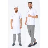 TIPTEKS Erkek Comfort Beyaz Aşçı Ceket + Kep Ve Askılı Önlük - PKare Biye/PKare Pantolon Dörtlü Set