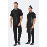 TIPTEKS Erkek Comfort Siyah Aşçı Ceket Askılı Önlük Ve Kep - Beyaz Biyeli / Siyah Pantolon Set