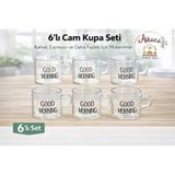 Tiran 6’lı 120 ml Kulplu Cam Fincan,good Morning Yazılı,çizgili Cam Kupa Espresso Türk Kahvesi Fincanı - Şeffaf