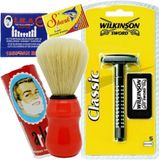 Tıraş Makinesi 5'li Jilet İle Birlikte | Kırmızı Tıraş Fırçası | Tıraş Sabunu | 5'li Shark CHROME Jilet | Kibrit Kantaşı | Tıraş Seti