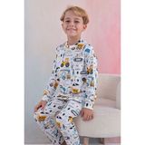Tiril Tiril 109 Erkek Çocuk Uzun Kollu Bisiklet Yaka Pijama Takım-Beyaz