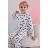 Tiril Tiril 110 Erkek Çocuk Uzun Kollu Bisiklet Yaka Pijama Takım-Beyaz