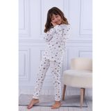 Tiril Tiril Kız Çocuk Uzun Kollu Bisiklet Yaka Pijama Takımı, Krem, 3 Yaş