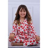 Tiril Tiril Kız Çocuk Uzun Kollu Pijama Takımı, Çilek Desenli, Kırmızı, 3 Yaş