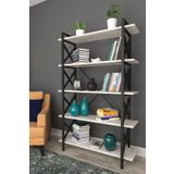 Tiryaki Aksesuar Metal Paris Kitaplık 5 Raflı Antik Beyaz 120 Cm Büyük Ölçü Raf kitaplık antik beyaz