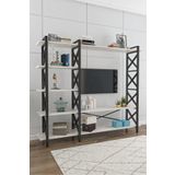 Tiryaki Aksesuar Paris Tv 160cm Metal Raflı + Kitaplık Tv sehpası Tv Ünitesi Ve Kitaplık Seti