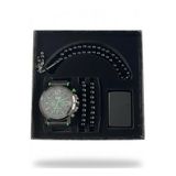 Tisaati Erkek Kol Saati Seti, Lüks Grande Premium Serisi, Yeşil, 44mm, Quartz Mekanizma, Çakmak, Bileklik, Tesbih ve Silikon Kordon