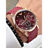 Tisaati Premium Tasarım Silikon Kordon Exclusive Serisi Metal Kasa Erkek Kol Saati-Bileklik Hediyeli - Bordo