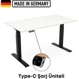 Tischkönig Updo Plus Çift Motorlu Elektrikli Yükseklik Ayarlı Masa - 25MM Tabla - Siyah Ayak - 180x80 - Beyaz