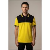 Tisho Erkek Fermuarlı Polo Yaka T-Shirt Sarı Siyah %100 Pamuk Pike Kumaş