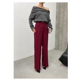 TİSHOOSTORE Kemerli Yüksek Bel Bordo Kumaş Palazzo Pantolon