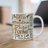 Tişört Kodu Coffee Lover Porselen Kupa - Cappuccino • Espresso • Latte • Mocha Tasarımlı - Beyaz