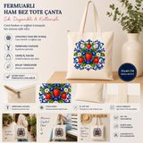 Tişört Kodu Fermuarlı Ham Bez Tote Çanta – Çilek & Yaban Mersini Desenli - Bej