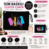 Tişört Kodu Kişiye Özel Isim Baskılı Siyah Kanvas Clutch Çanta (25X18 Cm) - 25 x 18 cm