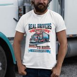 Tişört Kodu Real Drivers Erkek Tişört – Built To Haul, Trucker & Big Rig Temalı Siyah T-Shirt - Beyaz
