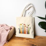 Tişört Kodu Renkli Uzun Kediler Kanvas Bez Çanta – Kedi Illüstrasyonlu Doğal Pamuk Tote Bag - Bej