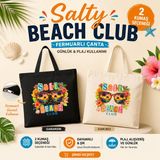 Tişört Kodu Salty Beach Club Fermuarlı Bez Çanta – Siyah Gabardin & Bej Ham Bez Tote Bag