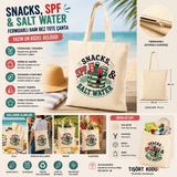Tişört Kodu Snacks, Spf & Salt Water Fermuarlı Ham Bez Tote Çanta - Bej