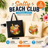 Tişört Kodu Tropical Coconut Fermuarlı Bez Çanta – Yaz Temalı Gabardin & Ham Bez Tote Bag - Bej