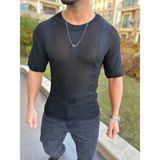 Tişört Örme Triko Tişört Nefes Alabilen Bisikletyaka Terletmez Oversize Bol Kesim Salaş T-Shirt - Siyah
