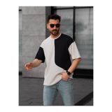 Tişört Parçalı Desen Oversize Kalıp Bisiklet Yaka Erkek T-shirt Model-5 S