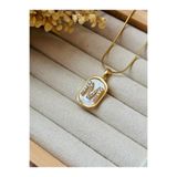 Tiştok accessory KADIN GOLD RERK ZİRKON TAŞLI SEDEFLİ HARF KOLYE ÇELİK ZİNCİR HARFLİ KOLYE M