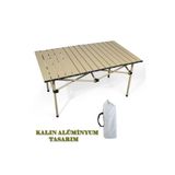 Tisul Büyük Boy Gold Full Alüminyum Katlanır Kamp Masası Piknik Seti Çanta Tipi Balkon Bahçe Mutfak Masası