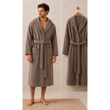 Titan Ev Pamuk Bornoz Kapşonlu Bukle Soft Bonoz Hediyelik Günlük Ceyizlik Erkek Kadın - 2XL - 3XL - Gri