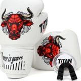 Titan Sport Beyaz Kızgın Boğa Desenli Set Fgr Model-15 Boks Eldiveni