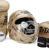 Titan Sport Gold(Altın) Serisi Özel Takım Set , Camlı Boks Kaskı, Boks Eldiveni, Dişlik, Bandaj
