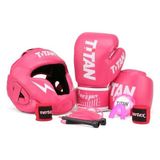 Titan Sport Pembe Serisi Özel Takım Set , Boks Kaskı, Boks Eldiveni, Dişlik, Bandaj