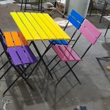 Titanyum Metal Katlanır Masa Sandalye - Ahşap Desenli