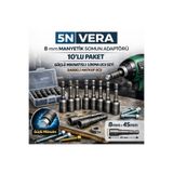 TITEX 8x45mm Manyetik Lokma Ucu 10’lu Set - Akıllı Çatı Vidası Sıkma Aparatı Somun Adaptörü Matkap Ucu