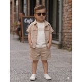 Titimix Erkek Çocuk Kamuflaj Nakış Ceket T-Shirt Şort Takım - 12 Ay - Krem - Bej