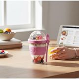 Titiz 600 ml Kaşıklı Yoğurt & Müsli Kabı - Taşınabilir Kase - Pembe