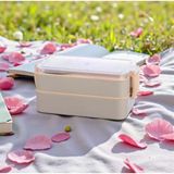 Titiz Fely 2 Katlı Öğle Yemeği Kabı - Çatal Kaşık Dahil - Sızdırmaz & Kilitli Lunch Box- Krem Renk