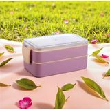 Titiz Fely 2 Katlı Öğle Yemeği Kabı - Çatal Kaşık Dahil - Sızdırmaz & Kilitli Lunch Box- Mor Renk