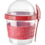 Titiz Plastik Take'n Go Kapaklı Detoks Kabı Kaşıklı Hazırla ve Çık Meyveli Yoğurt Kabı 500ML (Kırmızı)