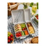 Titiz Takeaway Beslenme Kabı Seti Bölmeli Lunch Box Çatal Bıçak Dahil Bpa Free Beyaz