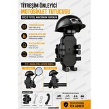 Titreşim Önleyici Otomatik Tuşlu Bisiklet Scooter Atv Tüm Motosikletler İçin Telefon Tutucu Şapkalı Dikiz Ayna Ve Gidon Bağlantılı Telefon Tutucu Motor Tutacağı Motor Tutacak Güçlü Tutuş 12.5Cm X 21Cm