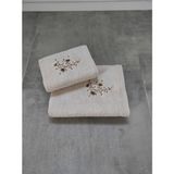 Tivoli 2'li Bambu Banyo Havlu Seti - Çiçek Nakışlı Havlu Takımı - Tivoli Lisette - Kapuçino - Cappuccino - 70 x 140 cm - 50 x 90 cm