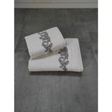 Tivoli 2'li Bambu Havlu Seti - Ekru & Nakışlı Banyo Havlusu - Yumuşak & Yüksek Su Emici Havlu - Tivoli Cloé - 70 x 140 cm - 50 x 90 cm