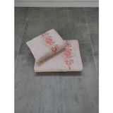 Tivoli 2'li Bambu Nakışlı Banyo Havlusu - Yumuşak & Yüksek Su Emici Çeyizlik Havlu - Tivoli Elise - Pudra - 70 x 140 cm - 50 x 90 cm