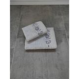 Tivoli 2'li Nakışlı & Bambu Banyo Havlu Seti - Çiçek Desenli & Çeyizlik & Kutulu Havlu - Tivoli Elise - Gri - 70 x 140 cm - 50 x 90 cm