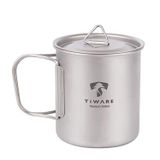 Tiware Titanyum Çift Amaçlı Kamp Kupası veya Kapaklı Tencere Ultra Hafif Sofra Dayanıklı w Katlanabilir Kollar Yer Tasarrufu ve Taşınabilir Taşıma Çantası Yeniden Kullanılabilir 420ML/14.20 FL OZ Çevre Dostu